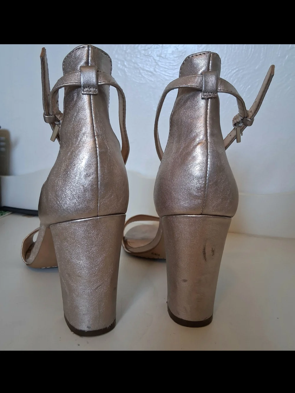 Vince Camuto Metallic Rose Gold Block Heel Sandals